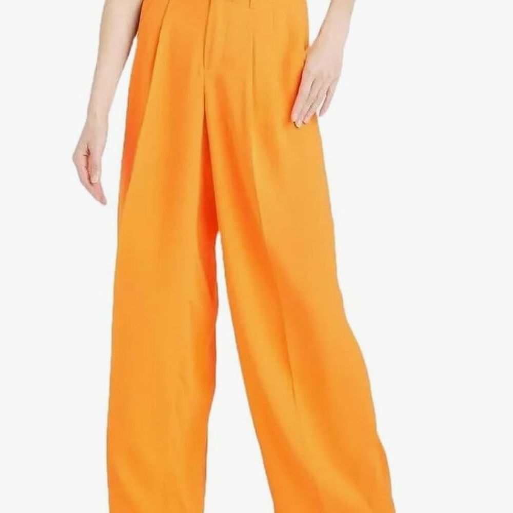 High-Rise Orange Women's Wide-Leg Pants